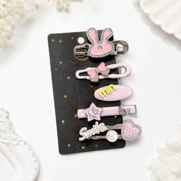 Набор заколок Pink&Silver Suite bunny smile, 5шт