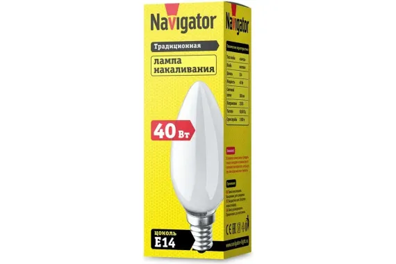 Лампа Navigator 40Вт Е14 свеча матовая 15054