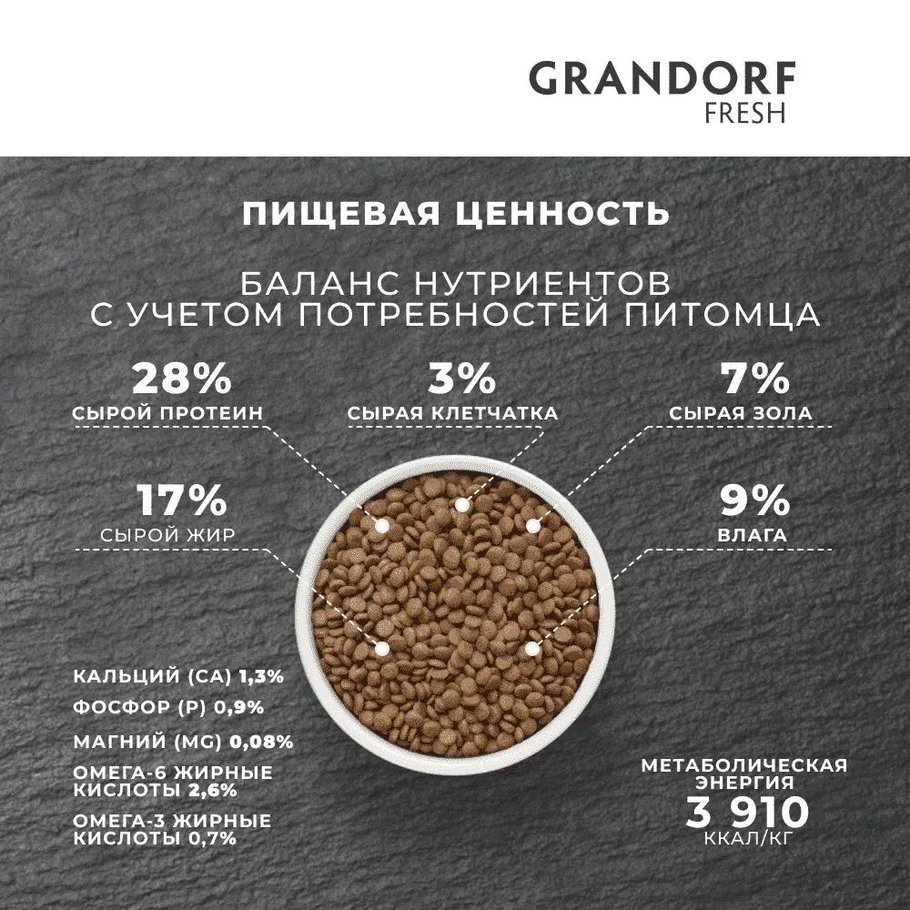Сухой беззерновой корм Grandorf Fresh Dog Adult Med&Maxi Lamb&Sweet Potato, для взрослых собак средних и крупных пород, с ягненком и бататом, 3 кг