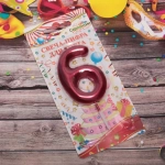 Свеча для торта Цифра Глянец «6» 5,5 см, рубин