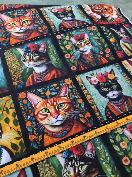 КОТЫ И КОШКИ, купон из 8 картинок, 100% хлопок 13
