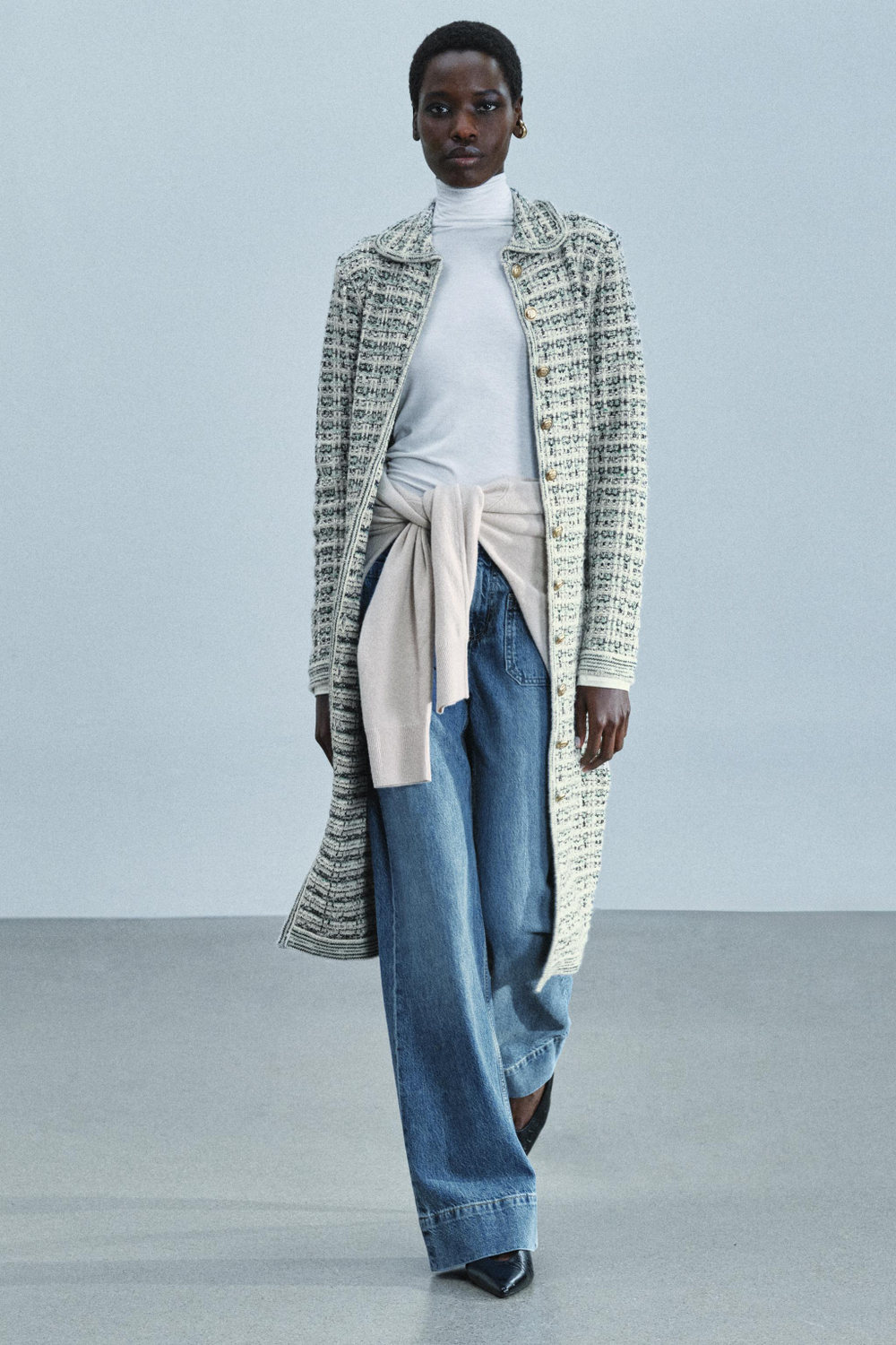 ДЛИННОЕ ФАКТУРНОЕ ПАЛЬТО С БЛЕСТЯЩЕЙ НИТЬЮ — ZARA