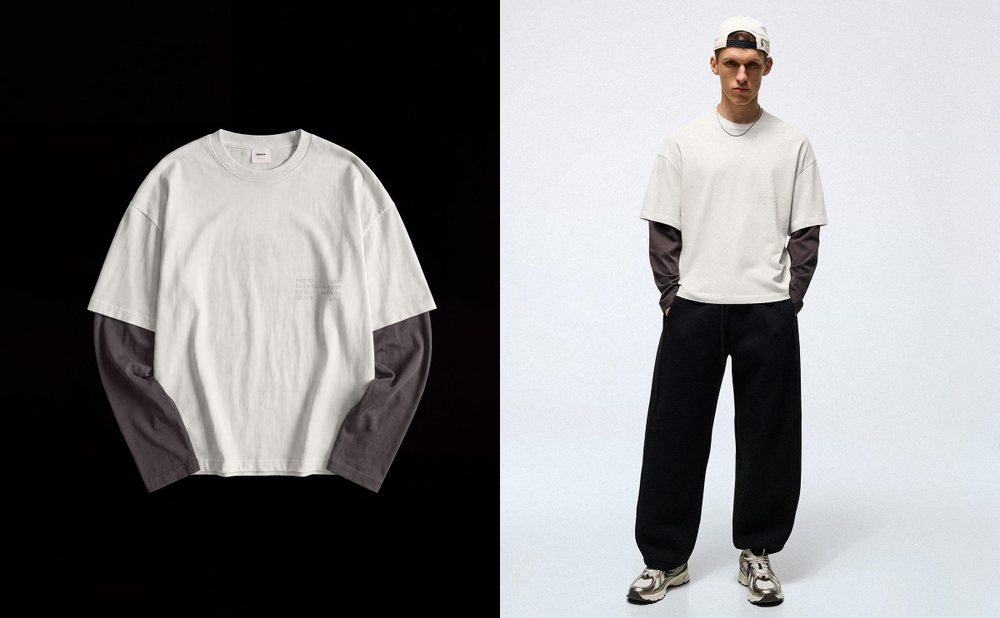 Мужская футболка с контрастными двойными рукавами - BERSHKA