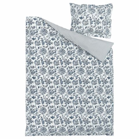 Комплект постельного белья IKEA JUNIMAGNOLIA (ЮНИМАГНОЛИЯ ), Односпальный, Белый с рисунком, 150x200, 50х80 см