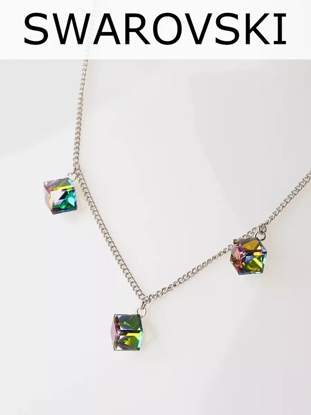 Колье Миражи с зелеными кристаллами-хамелеонами Swarovski