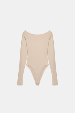 ZARA БОДИ SOFT С ВЫРЕЗОМ «ЛОДОЧКА», КРЕМОВЫЙ