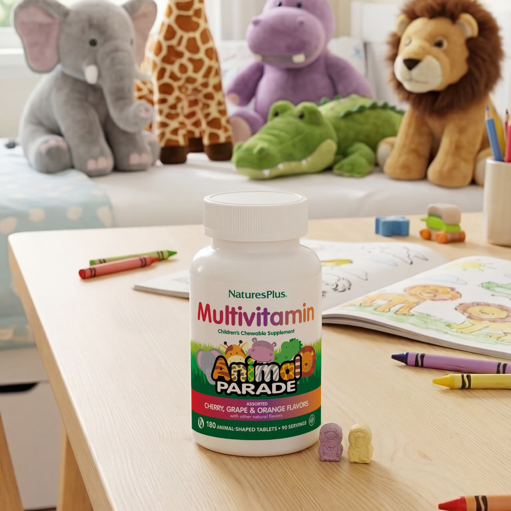 NaturesPlus, Animal Parade®, жевательные мультивитамины для детей, вишня, виноград и апельсин, 180 таблеток в форме животных