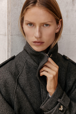 ZARA КУРТКА-БОМБЕР С ХЛЯСТИКАМИ, КОРИЧНЕВЫЙ МЕЛАНЖ