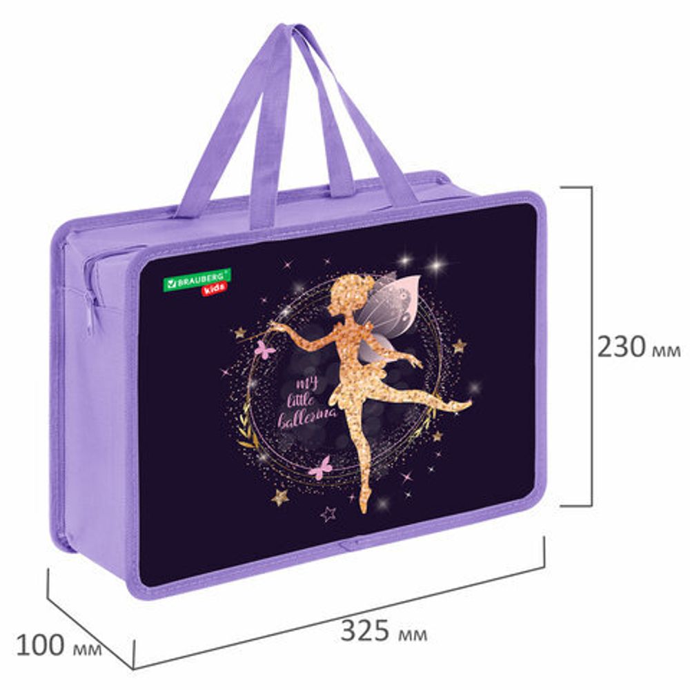 Папка на молнии с ручками BRAUBERG KIDS А4, 1 отделение, пластик, 100 мм, "Gold fairy", 272117