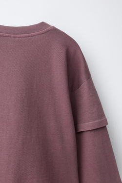 ZARA ФУТБОЛКА С ДВОЙНЫМИ РУКАВАМИ, ПУДРОВО-РОЗОВЫЙ