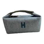 HERMES Bride a Brac Wool, Cotton Twill Handbag, Toiletry Bag Unisex Blue