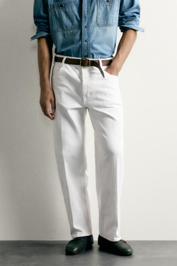 ZARA ДЖИНСЫ RELAXED FIT СО СТРЕЛКАМИ, БЕЛЫЙ