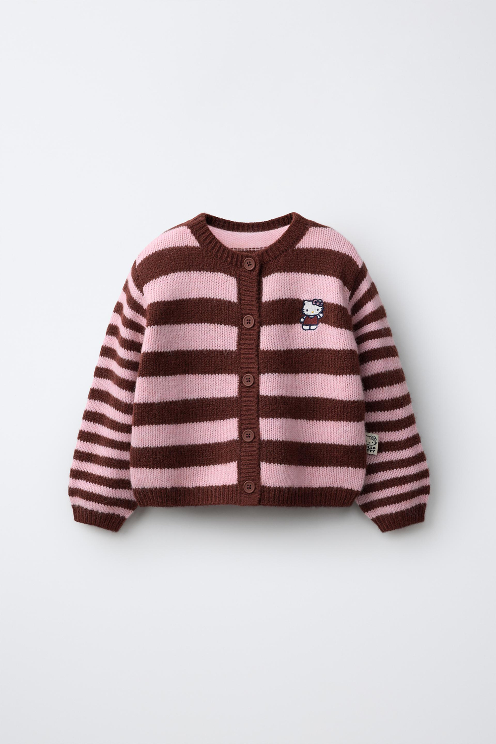 ZARA КАРДИГАН В ПОЛОСКУ С ВЫШИВКОЙ HELLO KITTY ©, БУРГУНДИ
