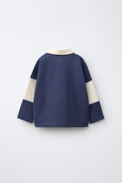 ZARA ТРИКОТАЖНОЕ ПОЛО В ПОЛОСКУ С ВЫШИВКОЙ, СИНИЙ