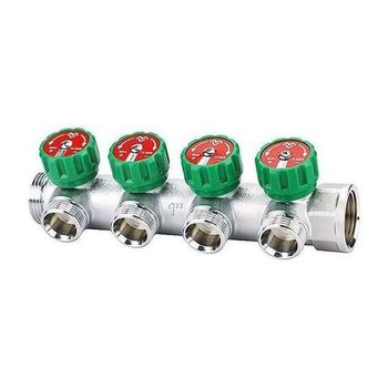 Коллектор распределительный, хромированный 1" х 3/4"ЕК - 4 вых.