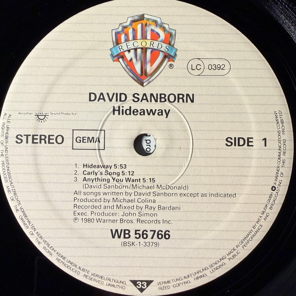 David Sanborn ‎– Hideaway (Германия 1988г.)