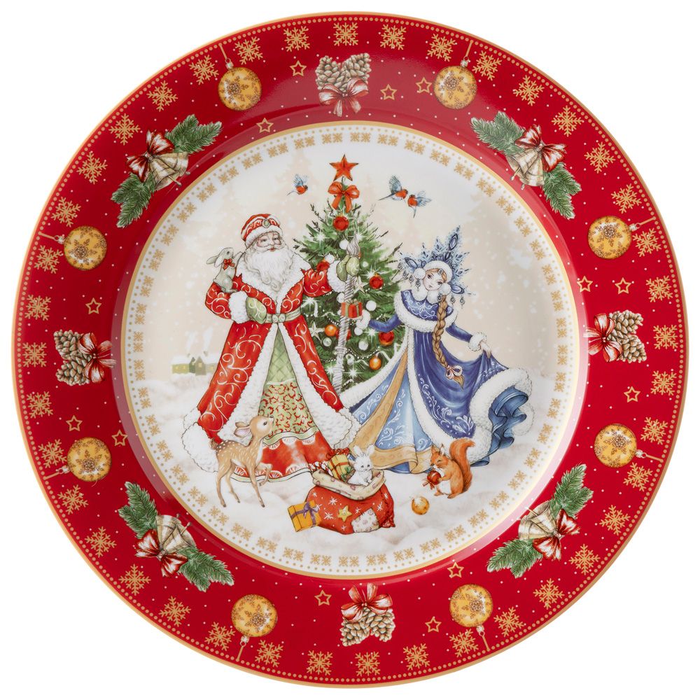 ТАРЕЛКА ОБЕДЕННАЯ LEFARD "ДЕД МОРОЗ И СНЕГУРОЧКА" 27СМ КРАСНАЯ (КОР=18ШТ.)