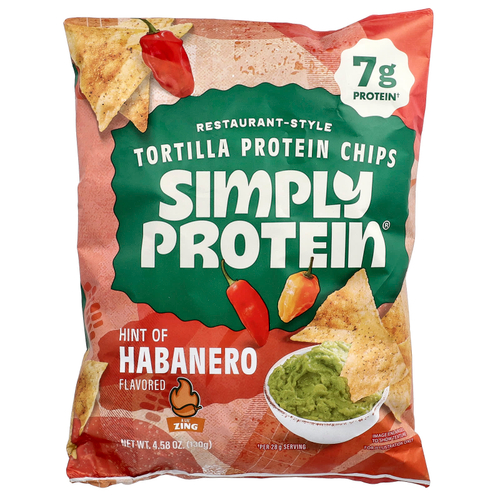 Simply Protein, протеиновые чипсы из тортильи, хабанеро, 130 г (4,58 унции)