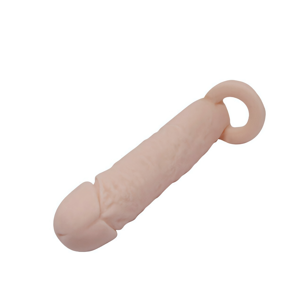 Удлиняющая насадка на пенис с фиксирующим кольцом Penis Sleeve Medium (Цвет: телесный)