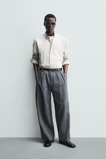 ZARA БРЮКИ RELAXED FIT СО СКЛАДКАМИ, СИНИЙ
