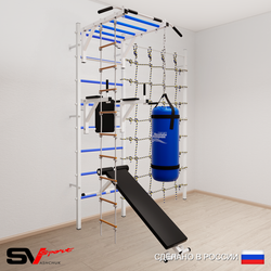 Шведская стенка Sv Sport усиленная 65230 (Турник рукоход/Брусья/Скамья/Лестница/Цепь/Мешок 30кг/Канатный лаз)