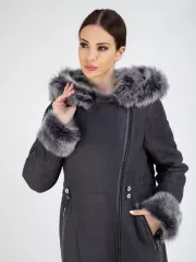 Дубленка зима натуральная с капюшоном длинная
