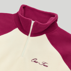 Drawstring Half-Zipped Sweatshirt Raspberry - Cream