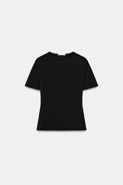 ZARA ТОП С ВЫРЕЗОМ И КОРОТКИМИ РУКАВАМИ, ЧЕРНЫЙ