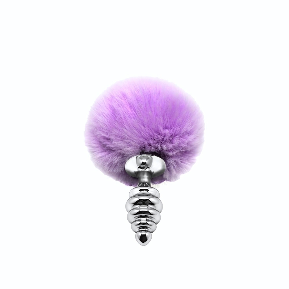Серебристая анальная пробка с сиреневым помпоном Metal Anal Fluffly Twist Plug S (Цвет: сиреневый)