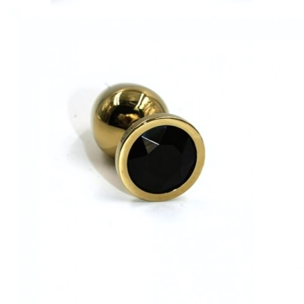 Металлическая анальная пробка Medium Gold Black (Цвет: цвет пробки: золотой, цвет камня: черный)
