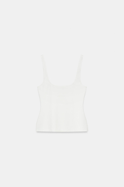 ZARA ТОП ИЗ ПОЛИАМИДА НА БРЕТЕЛЯХ, БЕЛЫЙ