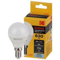 Лампа светодиодная Kodak LED P45-7W-840-E14 K 7Вт шар нейтральный белый свет Е14 | Kodak