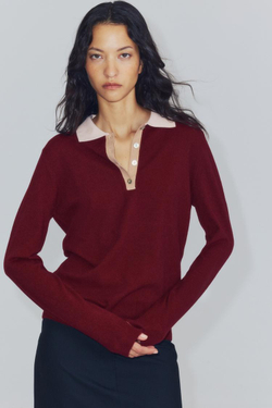 ZARA КОМБИНИРОВАННОЕ ТРИКОТАЖНОЕ ПОЛО, ГРАНАТОВЫЙ