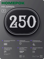Номерок на дверь квартиры 250, для кабинета, офиса, шильдик 9 х 7 см, черный, Айдентика Технолоджи
