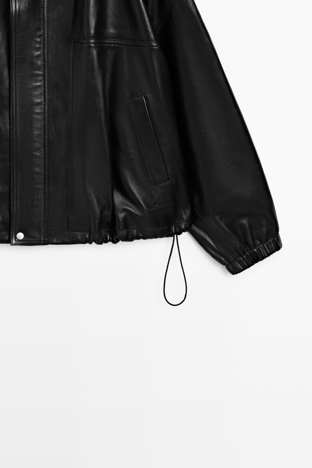 Massimo Dutti Бомбер из кожи наппа, черный