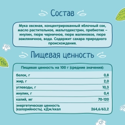Кашка безмолочная ФрутоНяня овсяная с яблоком-земляникой-малиной-черникой 0.2л с 6 месяцев