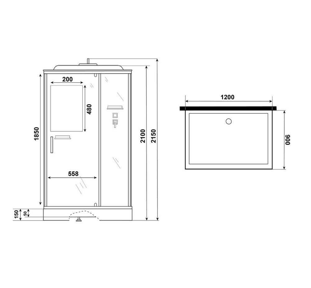 Душевая кабина Niagara Standart ST120/90/15Q (120х90х215) прямоугольник,поддон 15см,распашная,проф.белый,3 места