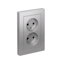 Розетка двойная без заземления Systeme Electric AtlasDesign Алюминий ATN000320
