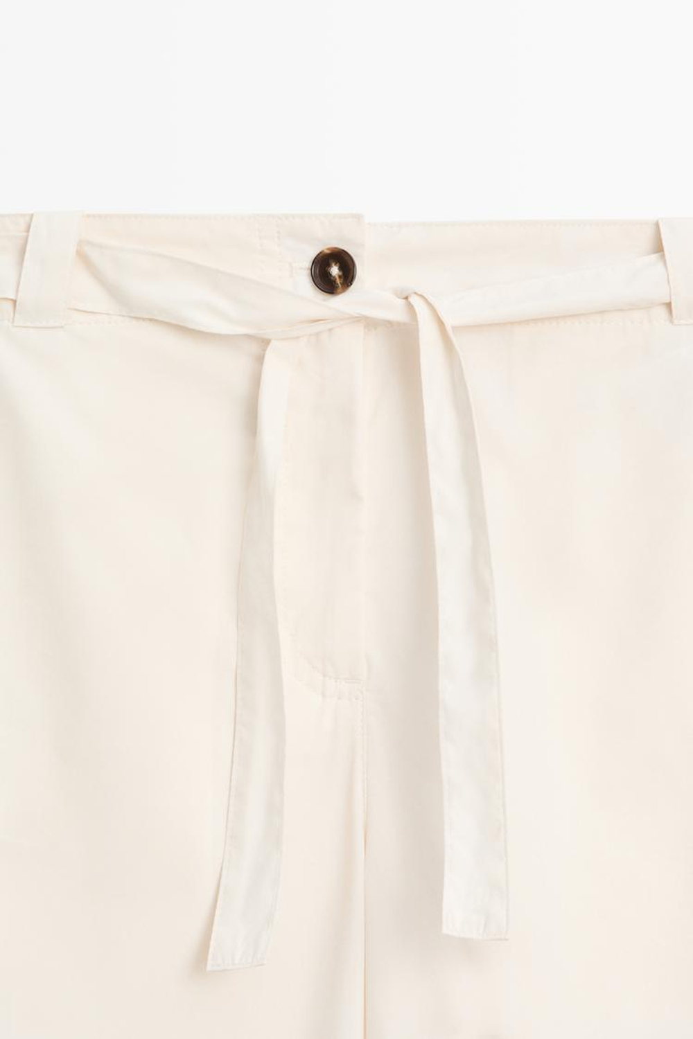 Massimo Dutti Брюки из смесовой хлопковой ткани с завязками, белый