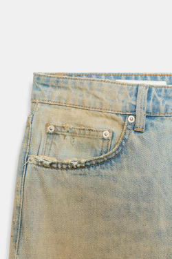 ZARA ДЖИНСОВЫЕ ШОРТЫ TRF BAGGY С РАЗРЕЗАМИ, ЛИНЯЛЫЙ СИНИЙ