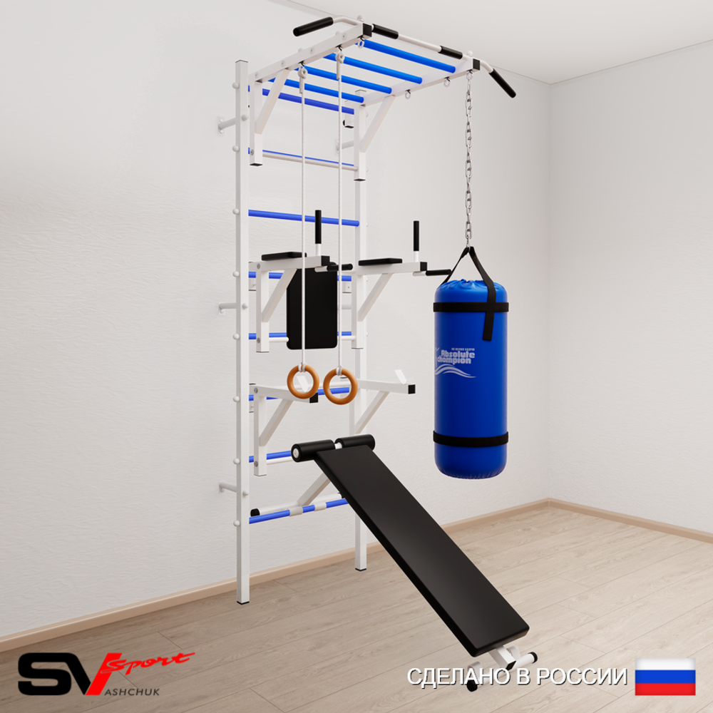 Шведская стенка Sv Sport 5611 (Турник рукоход/Брусья/Стойка/Скамья/Кольца/Цепь/Мешок 15кг)