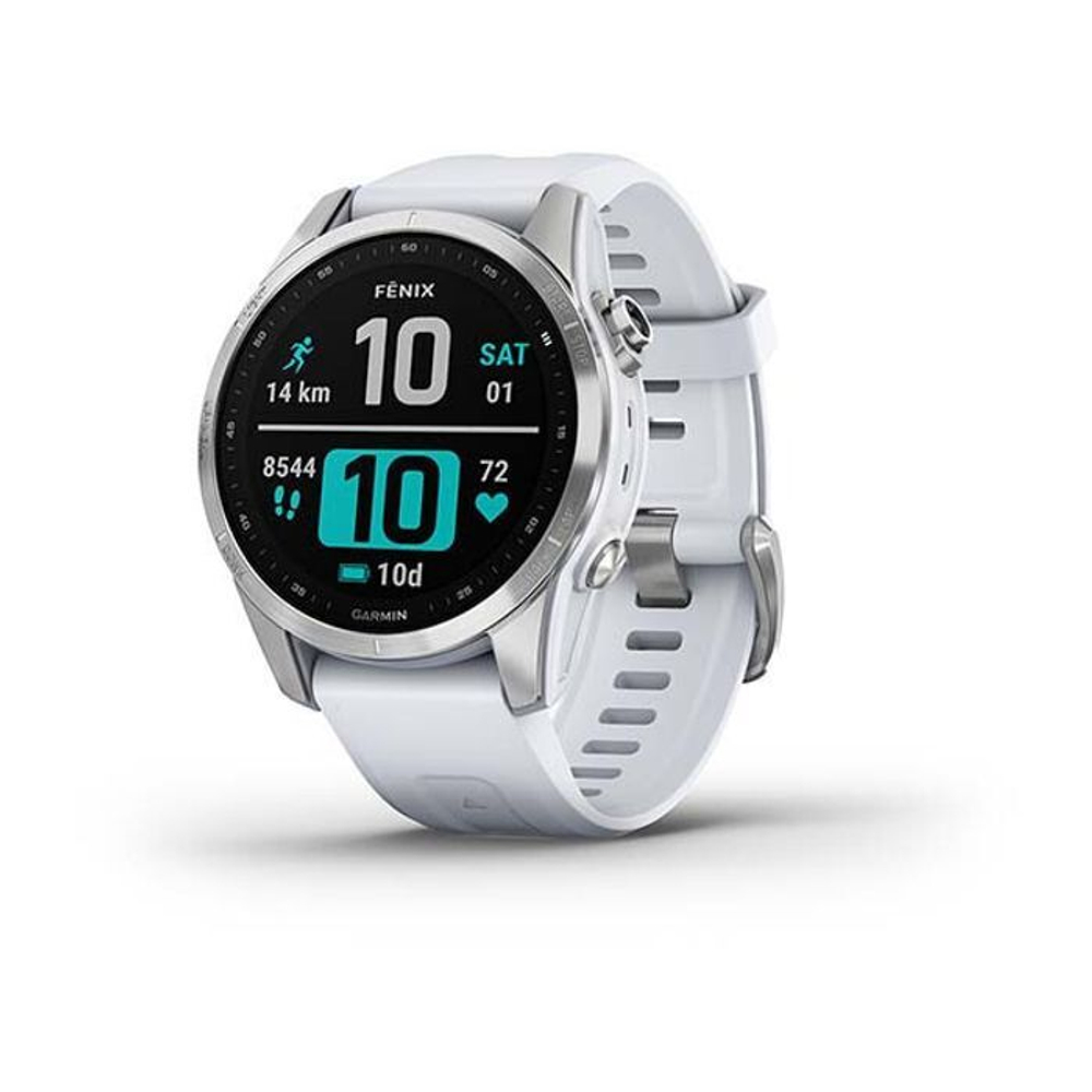 Garmin Fenix 7S серебристый корпус, силиконовый ремешок белого цвета