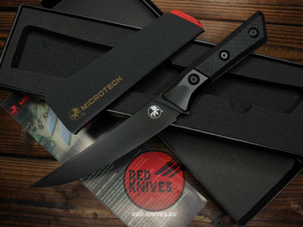 Кухонный нож Microtech Boning кастом - клинок DLC, больстеры титан, рук. Carbon
