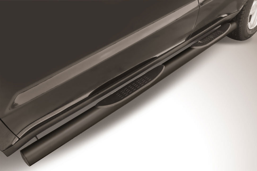 Пороги стальные Geely Emgrand X7 (2011-2016) d76 с проступями (серебристые)