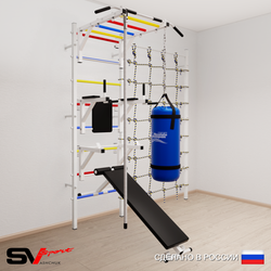 Шведская стенка Sv Sport усиленная 66010 (Турник рукоход/Брусья/Стойка/Скамья/Канат/Цепь/Мешок 15кг/Канатный лаз)