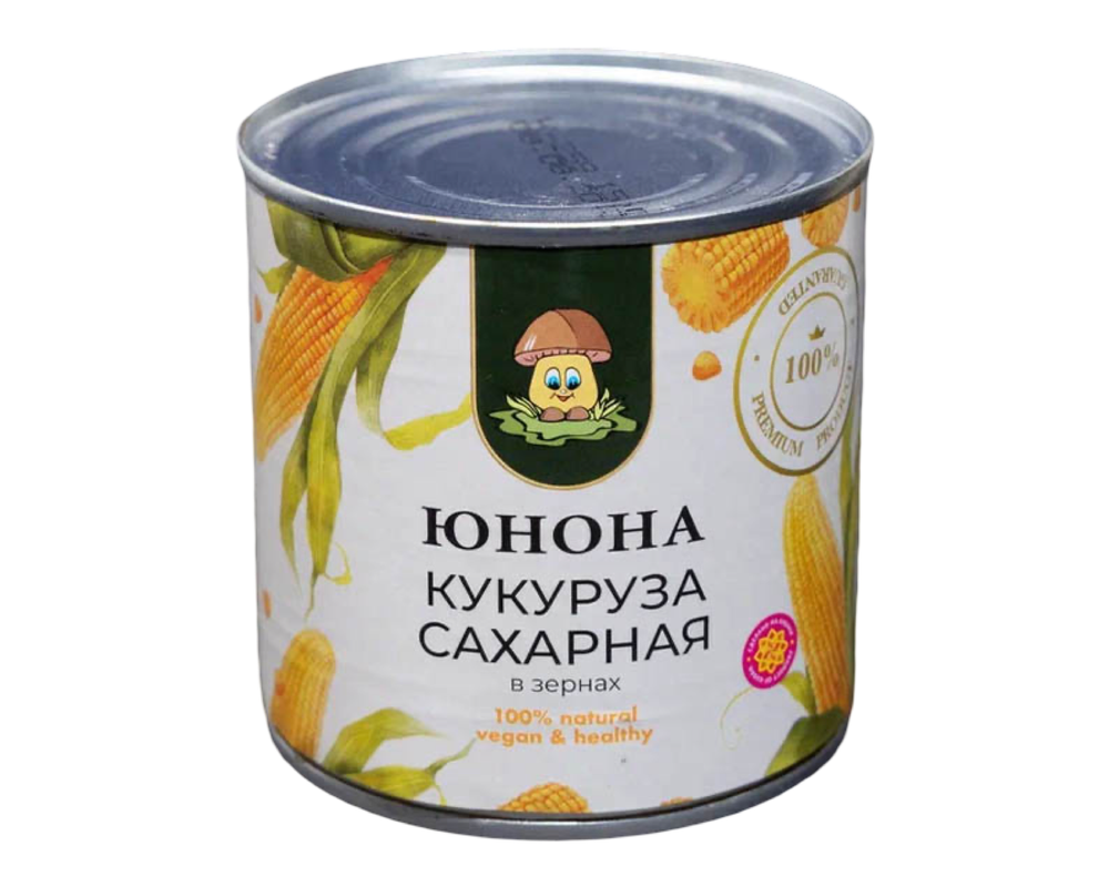 Кукуруза сахар  в зернах в вакуум упак 340 г ж/б Юнона