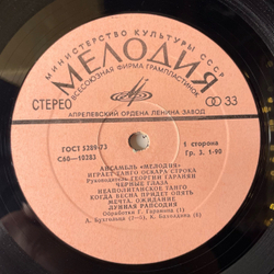 Винтажная виниловая пластинка LP Ансамбль Мелодия Играет Танго Оскара Строка (СССР 1978)
