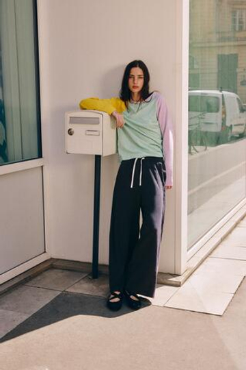 ZARA ФУТБОЛКА ИЗ ХЛОПКА И ЛЬНА, СВЕТЛО-ЗЕЛЕНЫЙ