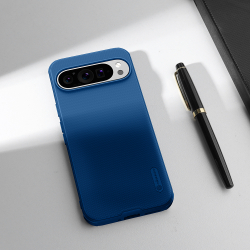 Усиленный двухкомпонентный чехол синего цвета от Nillkin для Google Pixel 9 Pro XL, серия Super Frosted Shield Pro