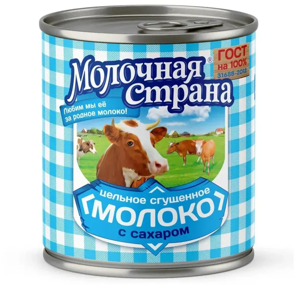 Молоко цельное сгущенное с сахаром молочная страна 380г
